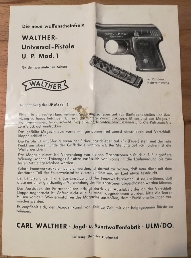 Walther U. P. 1 Bedienungsanleitung