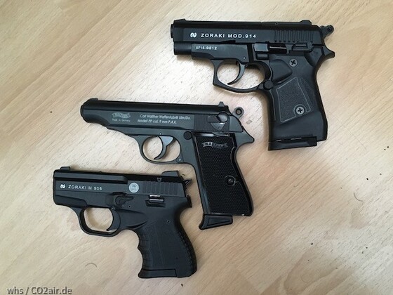Größenvergleich, Zoraki 914, Zoraki 906, Walther PP