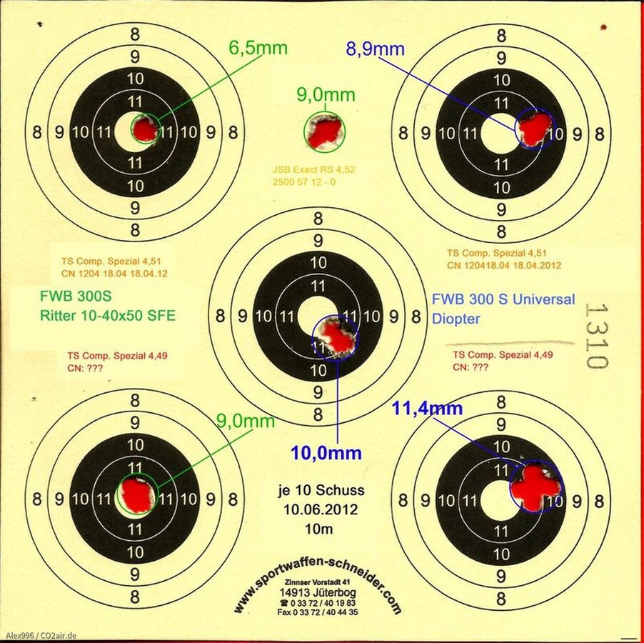 Munitionstest, FWB300S, 10m, JSB ERS452, TS CS449, TS CS451, 10.06.2012 (2)