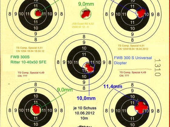 Munitionstest, FWB300S, 10m, JSB ERS452, TS CS449, TS CS451, 10.06.2012 (2)